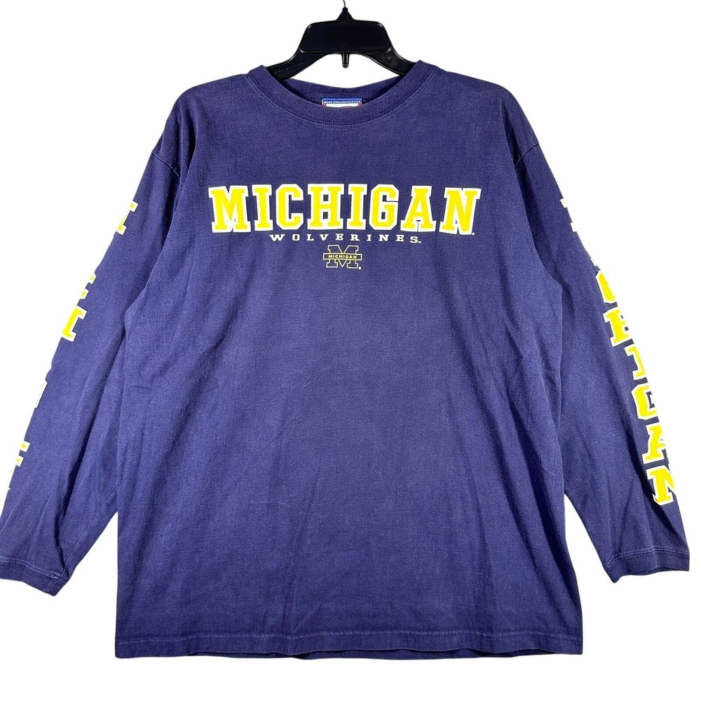 VINTAGE‎ 90s Michigan Wolverines Long Sleeve Shirt Mens XL Blue Graphic NCAA